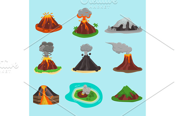 Volcano Set Vector Illustration