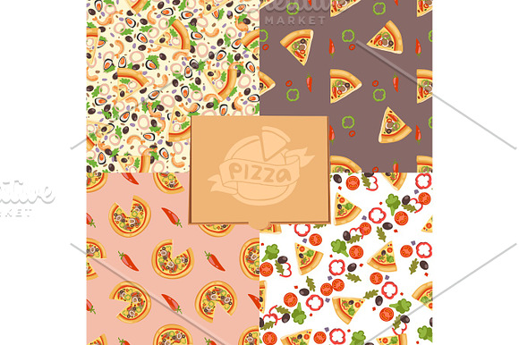 Pizza Seamless Pattern Vector Illustration Piece Slice Pizzeria Food Menu Snack On White Background Ingredient Deliver Italian Cheese Restaurant