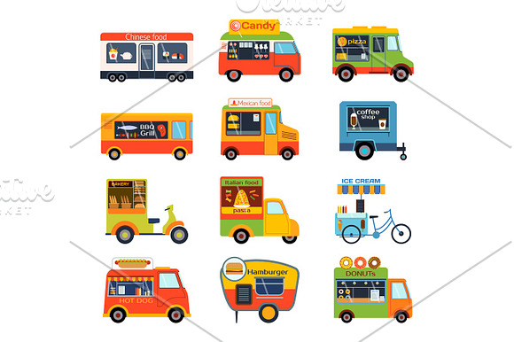 Street Food Festival Color Trailer Vector Restaurant Car