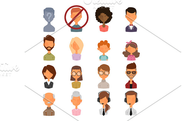 Set Of People Portrait Face Icons Web Avatars Flat Style Vector