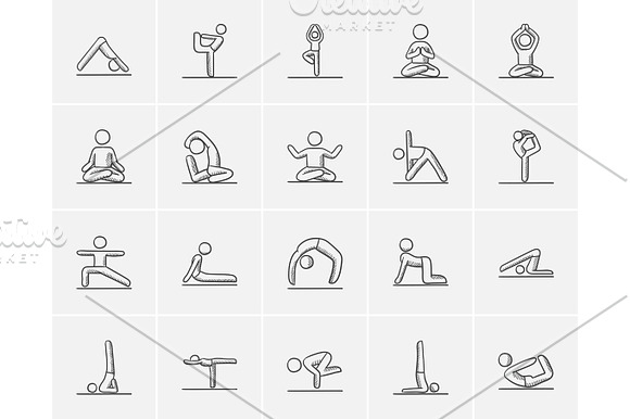 Yoga Sketch Icon Set