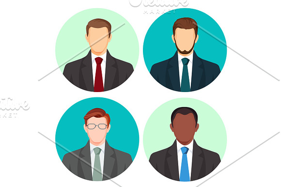Businessman Avatar Four Pictures Vector Set On White
