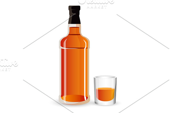 Bottle Of Alcohol Drink And Stemware Whisky Scotch Or Cogna