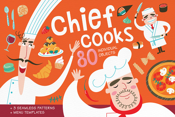 Chief cooks. National cuisines. - Illustrations