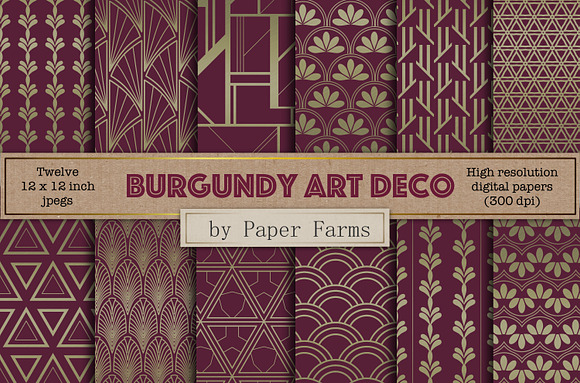 Burgundy Art Deco Digital Paper