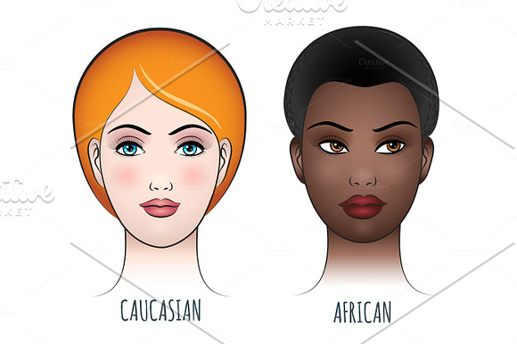 African And Caucasian Female Faces