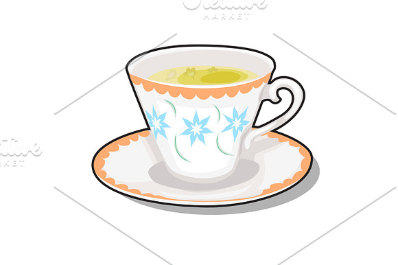 Elegance Porcelain Cup With Green Tea On A Saucer