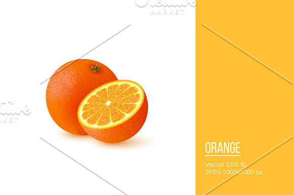 Realistic Half Cut And Whole Orange