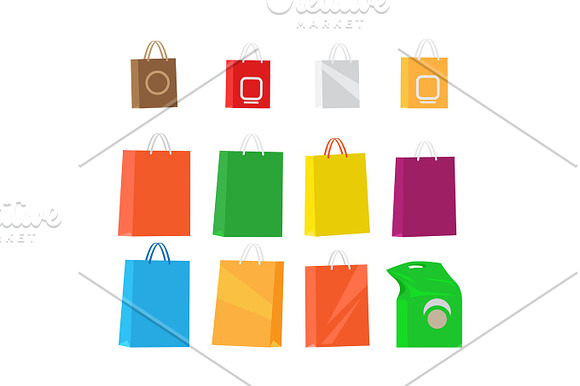 Paper Packages For Shopping Collection On White