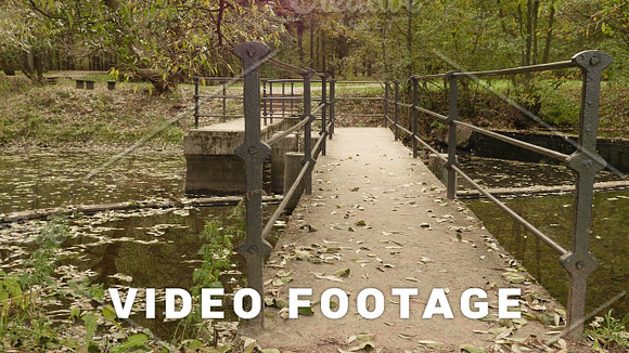 Small Concrete Bridge In The Park Autumn Daytime Smooth Dolly Shot