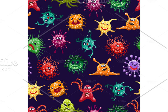 Colorful Monsters Or Microbes Seamless Pattern