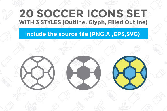 20 Soccer Icon Set With 3 Styles