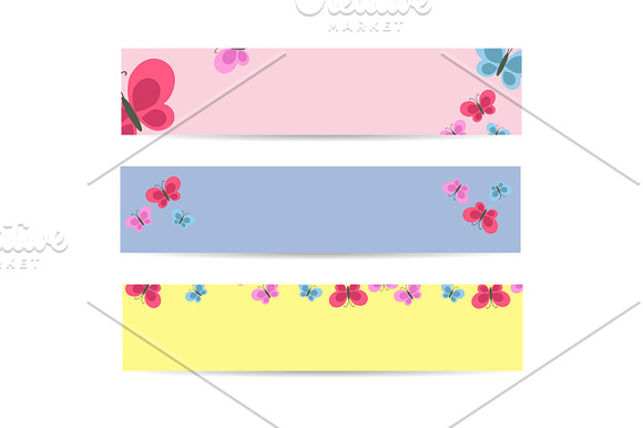 Set Of Posters With Cartoon Colorful Butterflies