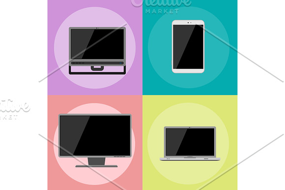 Electronic Gadgets Icons Technology Electronics Multimedia Devices Everyday Objects Control And Computer Connection Digital Network Vector Illustration