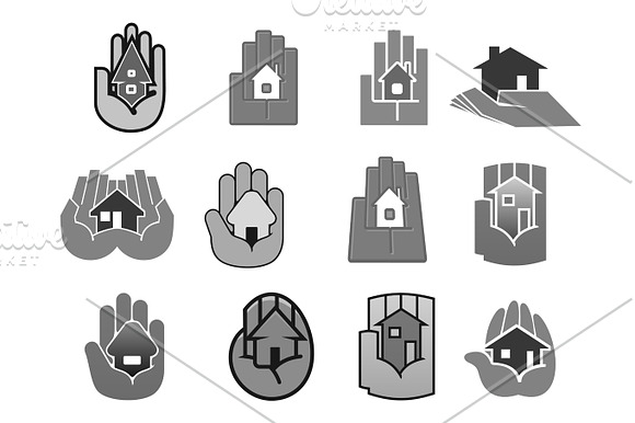 Vector House Insurance Or Security Hand Icons Set