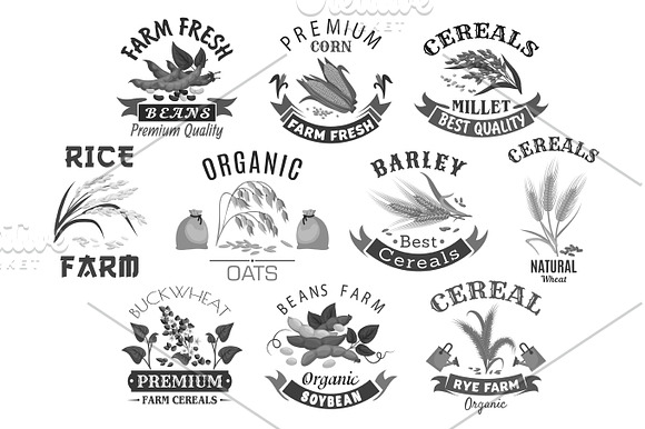 Grain And Cereal Product Farm Market Vector Icons