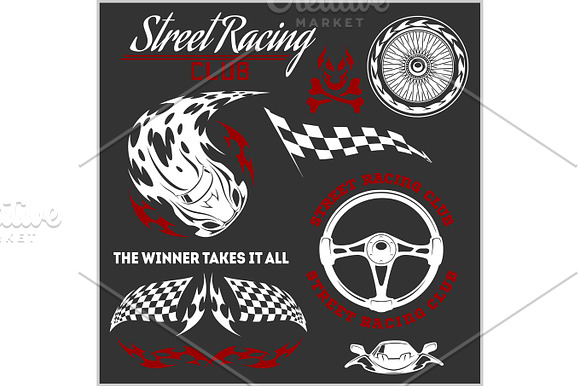 Car Racing Badges And Elements Graphic Design For T-shirt