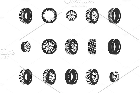 Tires Wheel Disks Auto Service Vector Icons