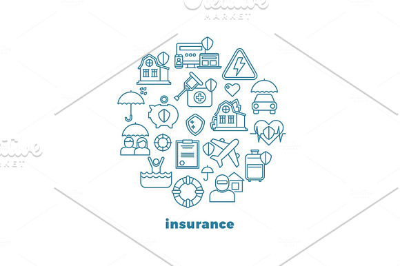 Home Insurance And Property Line Vector Icons In Circle Design