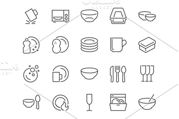Line Dish And Plates Icons
