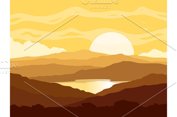 Mountain Landscape With Yellow Sunset