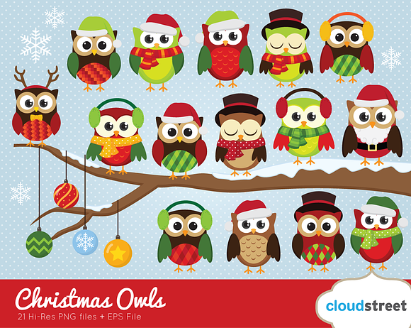 Christmas Owls Clipart ~ Illustrations ~ Creative Market