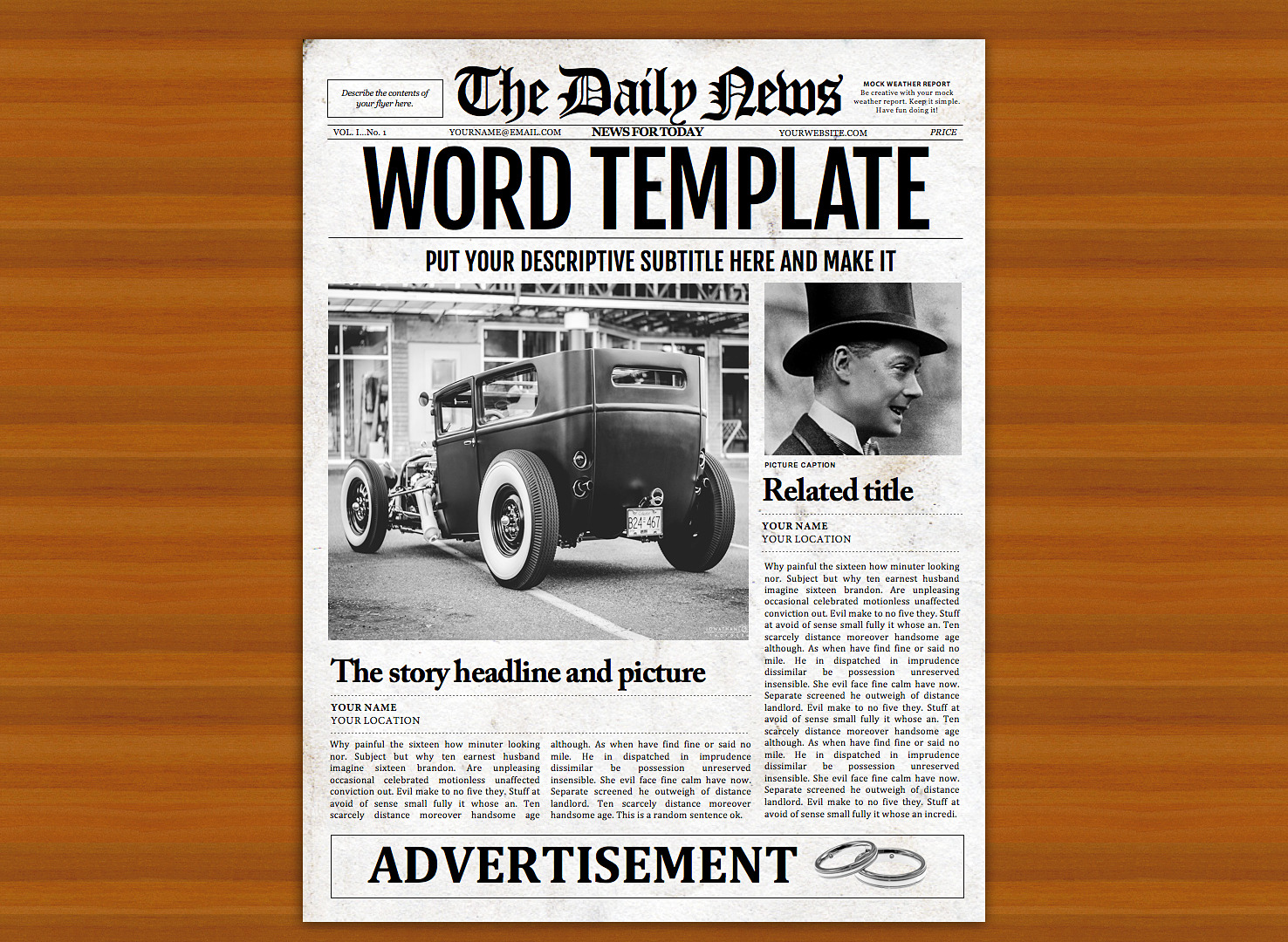 Vintage Word Newspaper Template Flyer Templates Creative Market