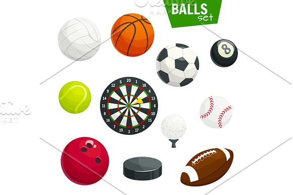 Sport Balls And Game Items Vector Icons Set