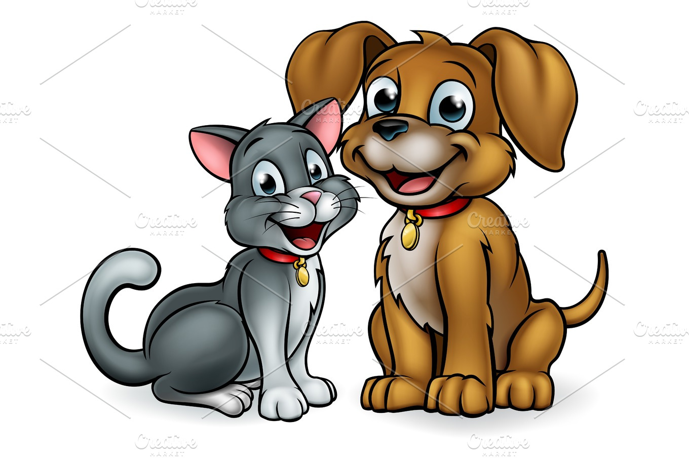 Cat and Dog Pets Cartoon Characters ~ Illustrations ...