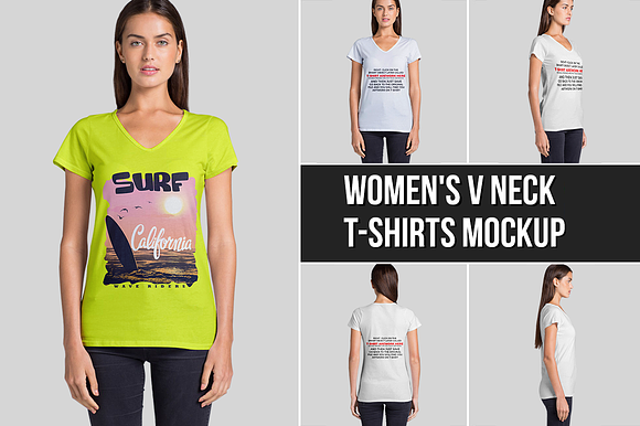 Download Women's V Neck T-Shirts Mockup