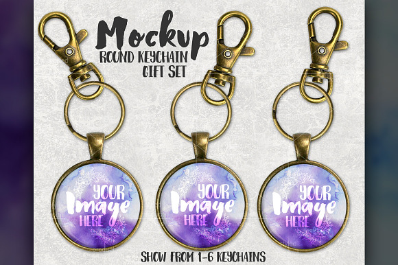 Download Round Bronze Keychain Set Mockup