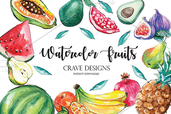 Watercolor Fruits Clip Art in Illustrations