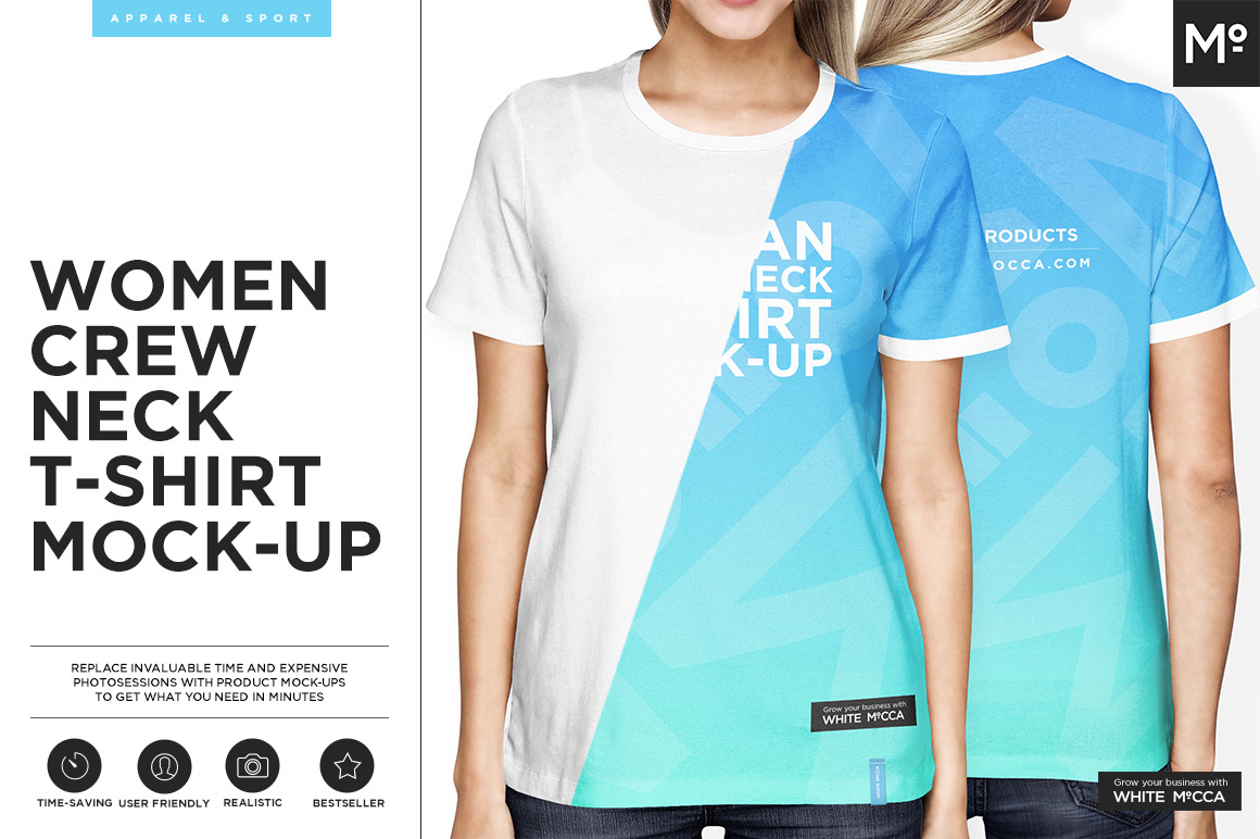 Download Women Crew Neck T-Shirt Mock-up ~ Product Mockups ...