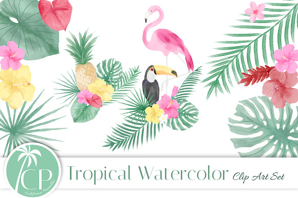 Tropical Watercolor Clip Art Set