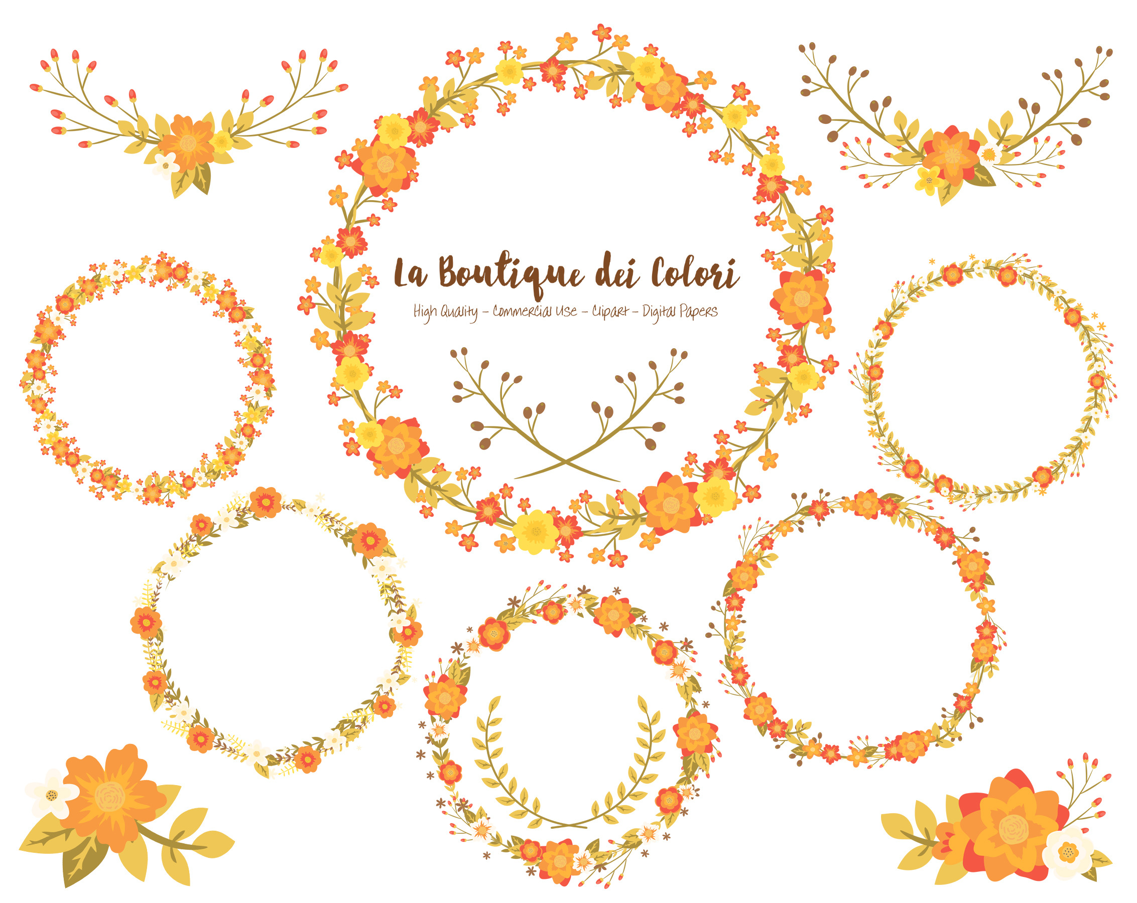 Fall Flower Wreath Vector Clipart ~ Illustrations ...