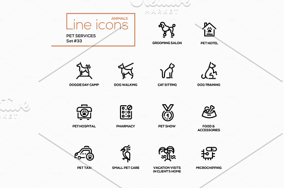 Pet Services - Line Pictograms Set in Icons