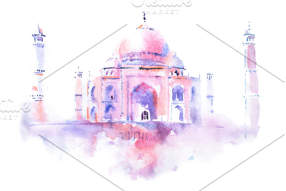 Watercolor Drawing Of Taj Mahal In Agra India