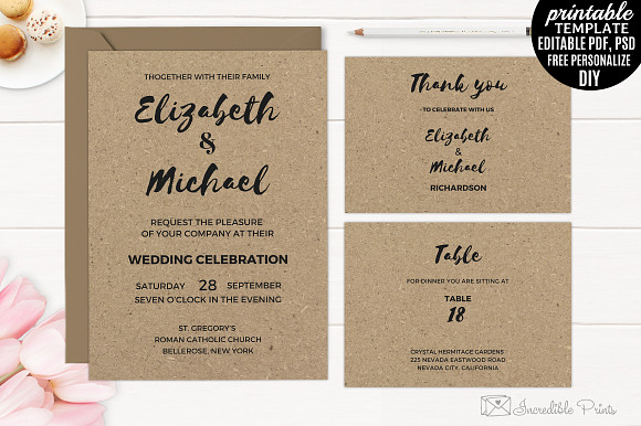 Incredible Kraft Paper Invitation. Rustic Wedding Invitation. Modern Wedding Invitation. All text are editable. All layers is separate. Editable PDF and PSD. Se