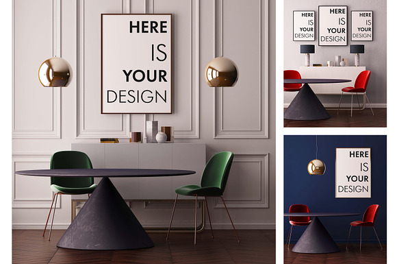 Free Mockup poster with a dining table