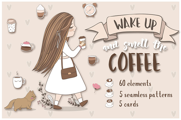 Cute coffee clipart in Illustrations