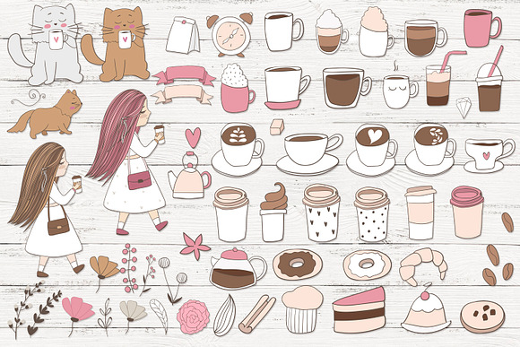 Cute coffee clipart in Illustrations - product preview 1