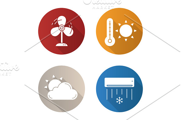 Summer Weather Flat Design Long Shadow Icons Set
