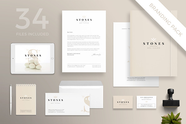 Download Free Branding Pack Stones Spa Psd Template PSD Mockups.