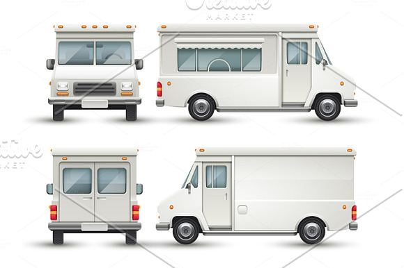White Blank Food Car Commercial Truck Isolated