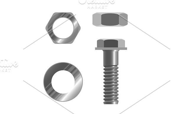 Bolt Fastener And Several Types Of Nuts Realistic Vector Illustration Isolated