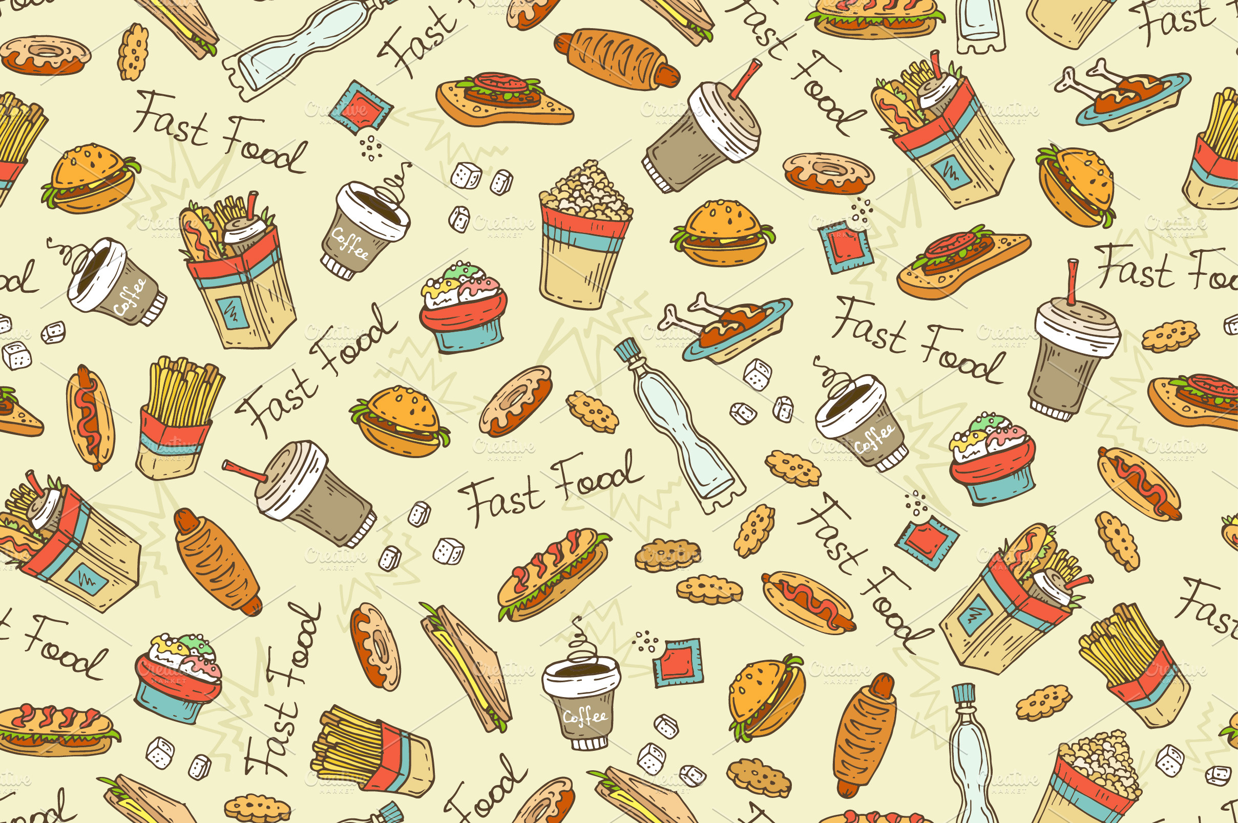  Pattern with hand drawn fast food Graphic Patterns 