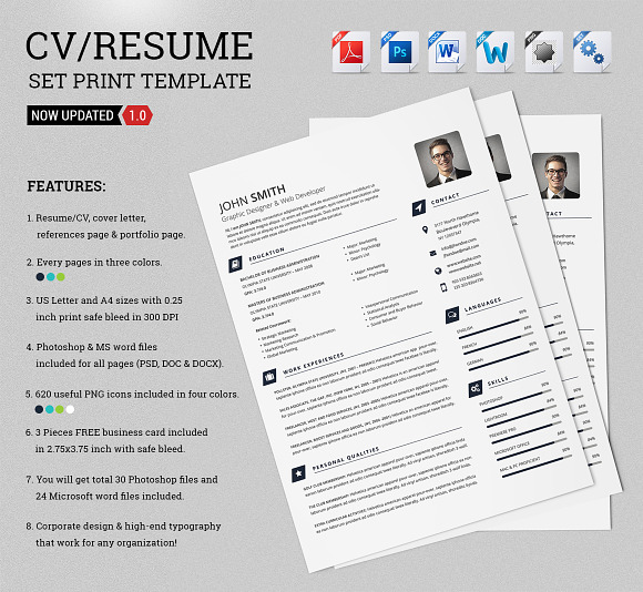 creativemarket - cv/resume set print template 95992