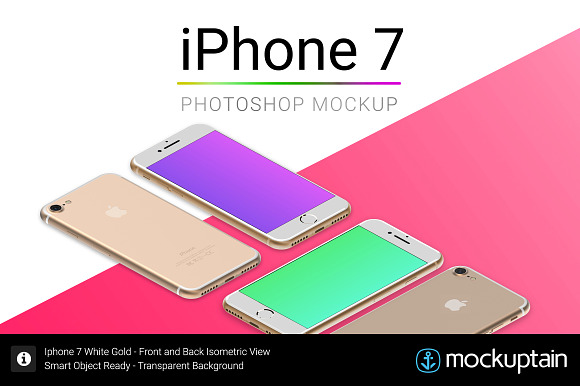 Download Iphone 7 Mockup White Gold Isometric