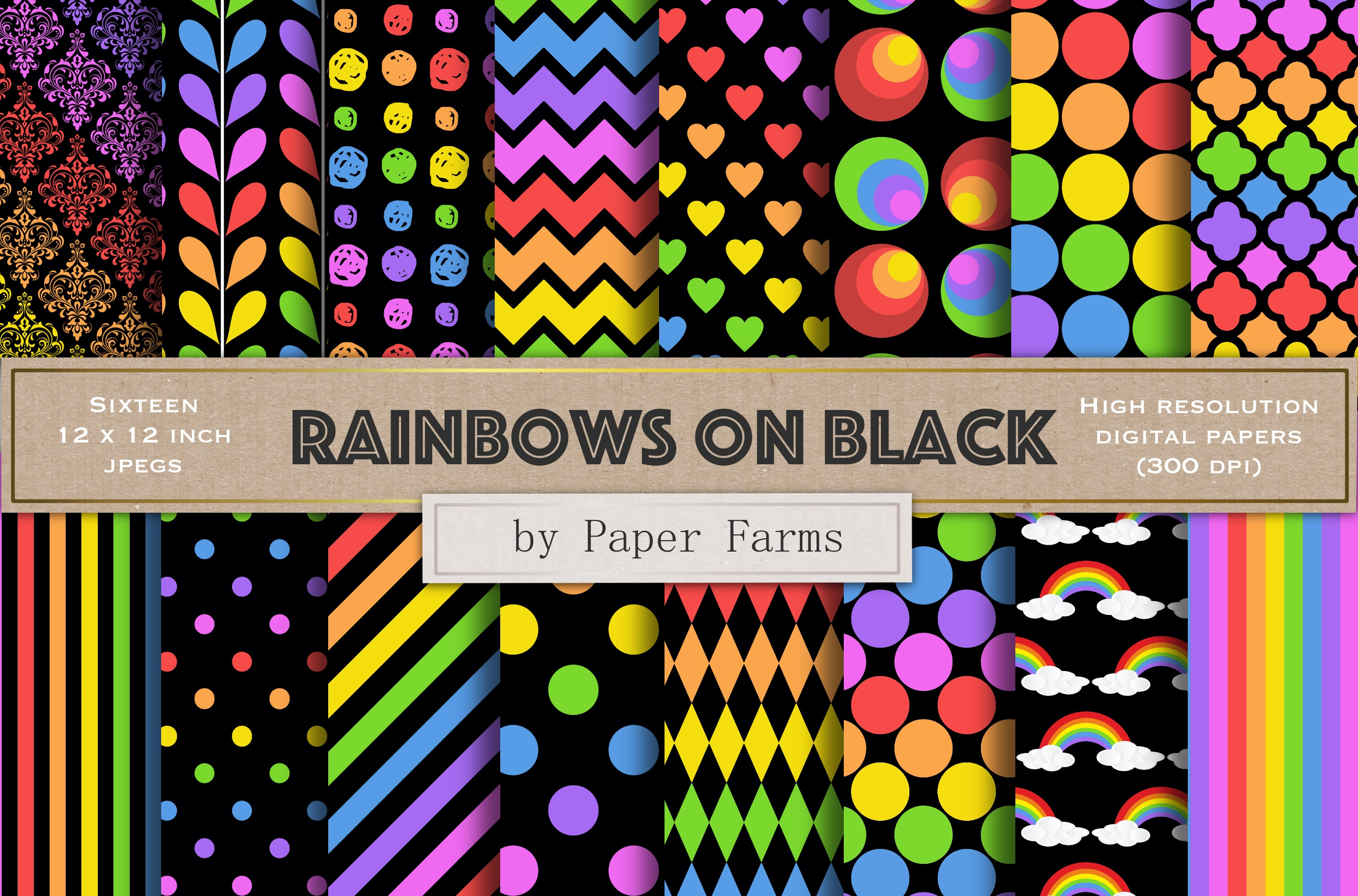 Rainbow digital paper ~ Graphic Patterns ~ Creative Market