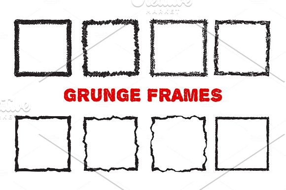 Crayon Square Frames Isolated On White